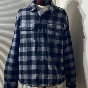 Jachs New York Shirt Jacket, Black/Grey Checkered Size XXL Wool Blend